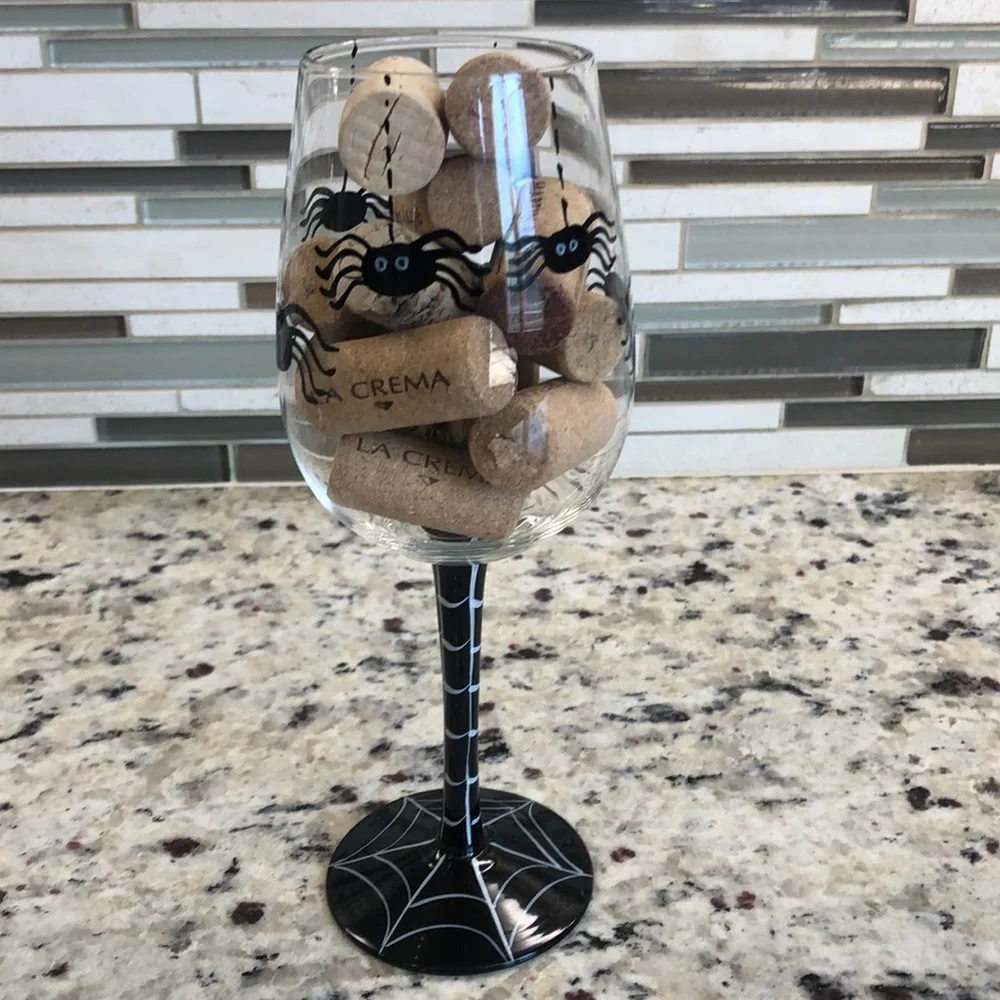 Beautiful Hand Painted Halloween Spider Wine Glass